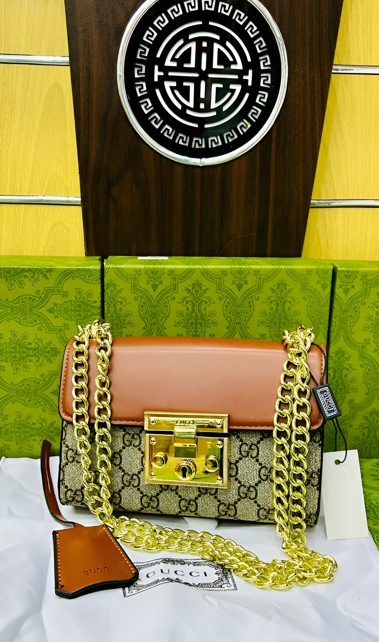 GG Supreme Padlock Small Shoulder Bag With Brown Leather