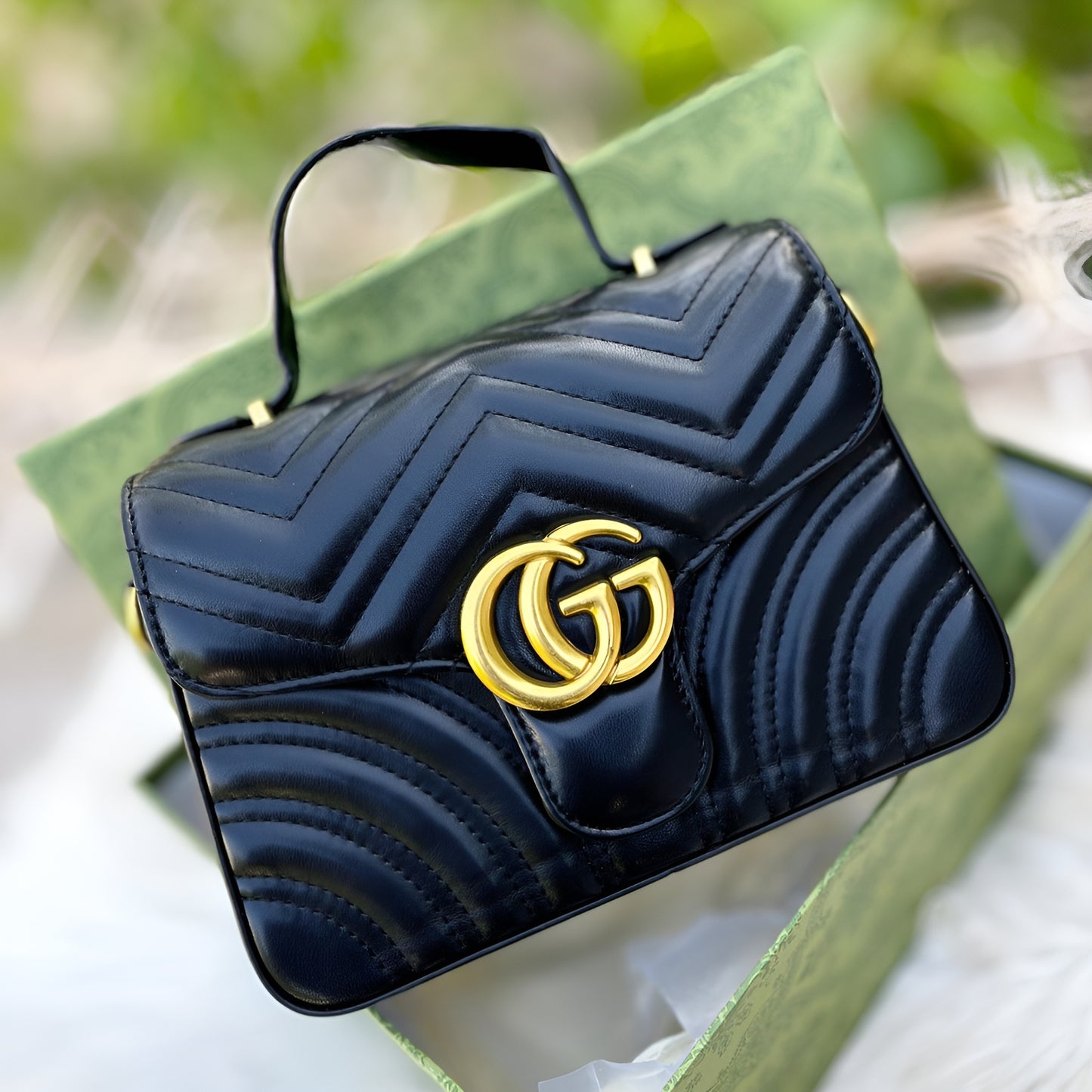 Gucci GG Black Leather Marmont Cross Shoulder Bag