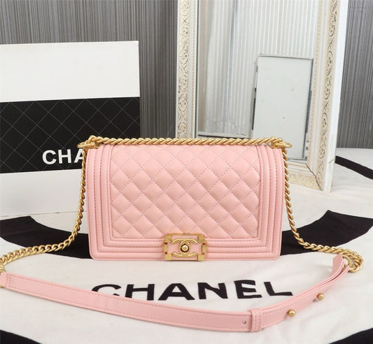 Chanel Pink Quilted Crossbody Bag With Gold Chain