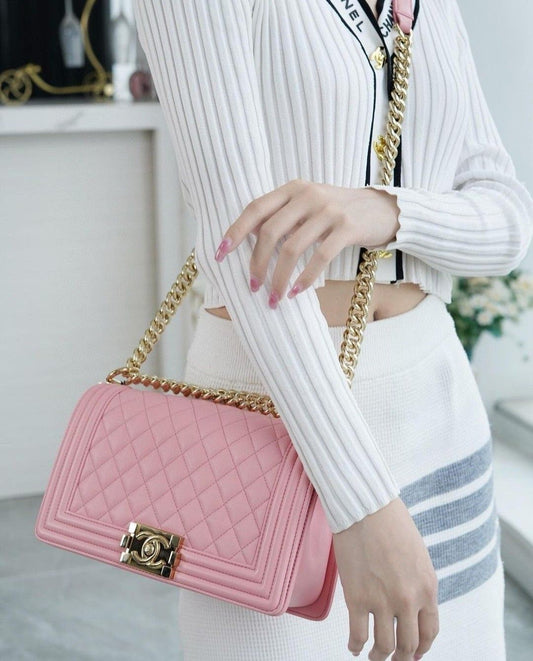 Chanel Pink Quilted Crossbody Bag With Gold Chain