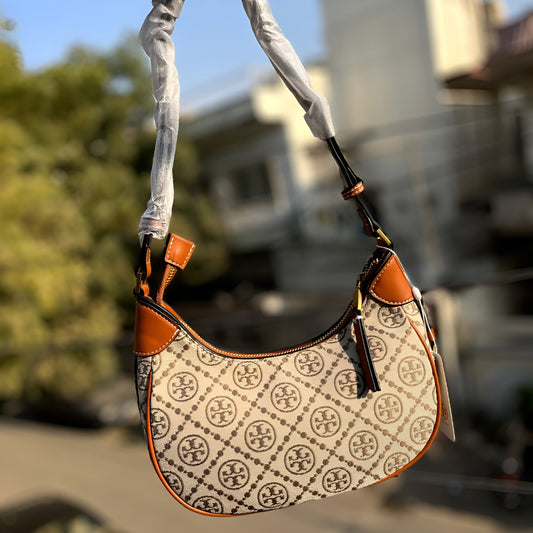 T Monogram Crescent Shoulder Bag