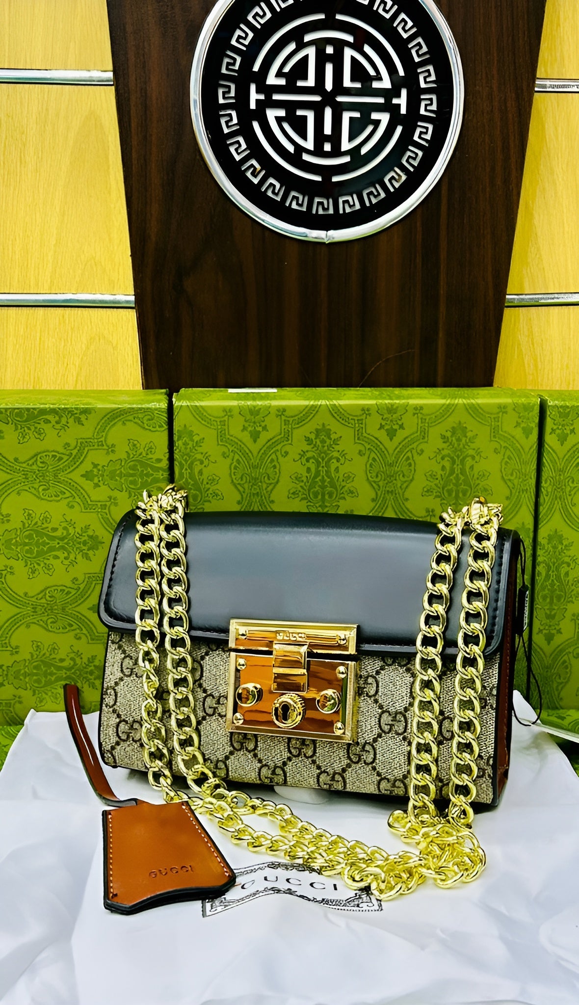 GG Supreme Padlock Small Shoulder Bag With Brown Leather