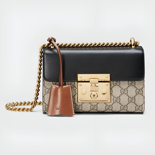 GG Supreme Padlock Small Shoulder Bag With Brown Leather