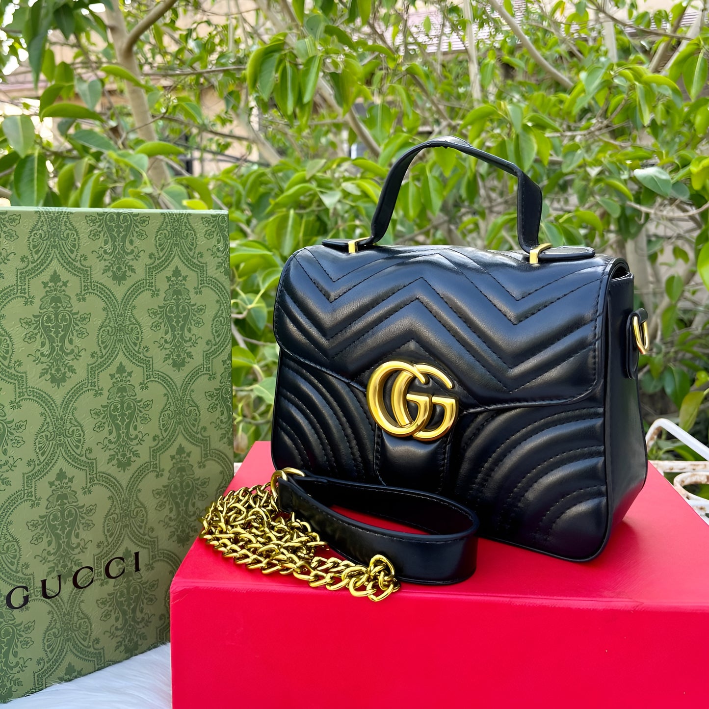 Gucci GG Black Leather Marmont Cross Shoulder Bag