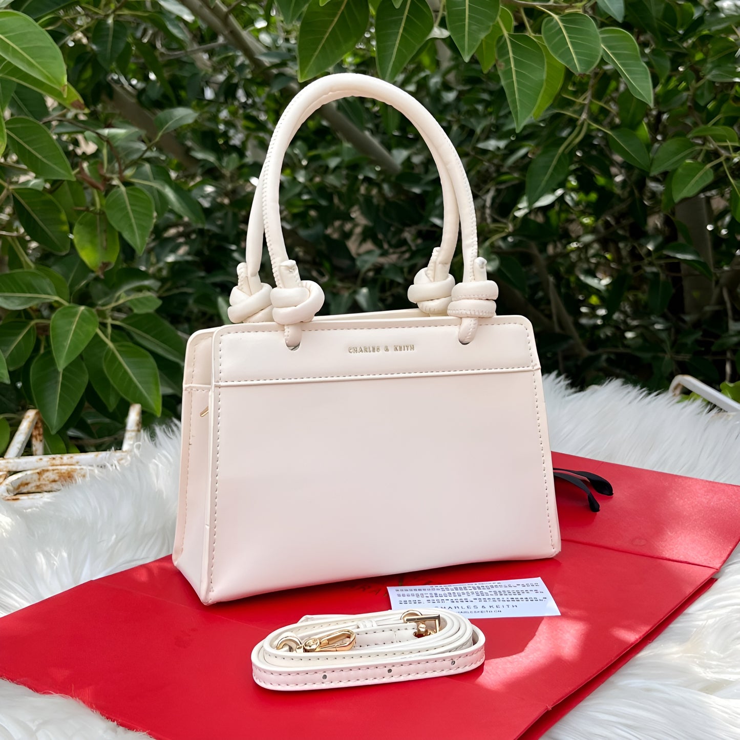 CHARLES & KEITH Taupe Harper Structured Top Handle Bag
