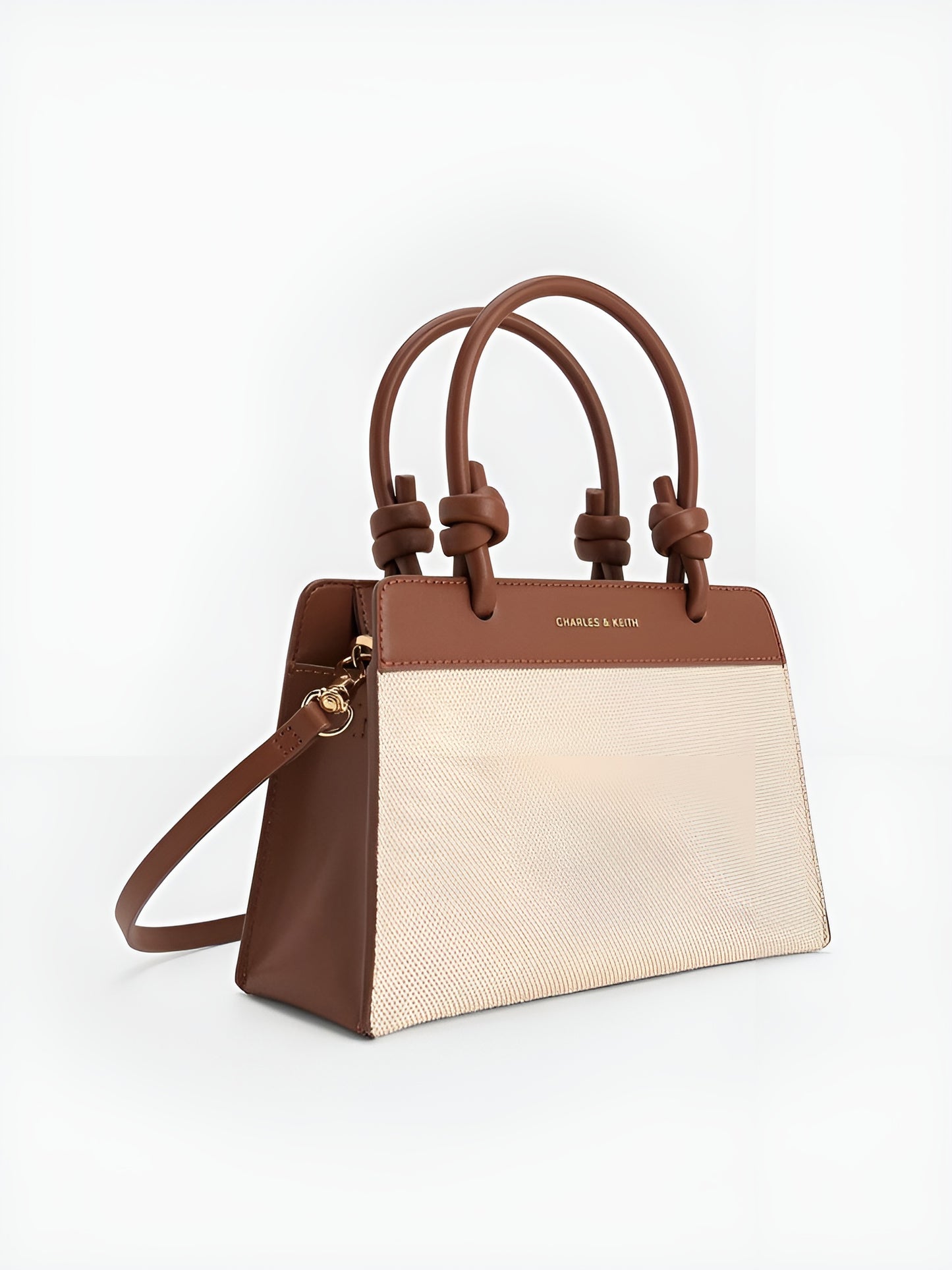 CHARLES & KEITH Taupe Harper Structured Top Handle Bag