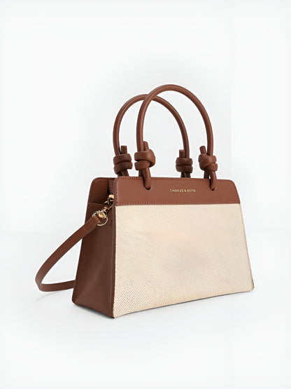 CHARLES & KEITH Taupe Harper Structured Top Handle Bag