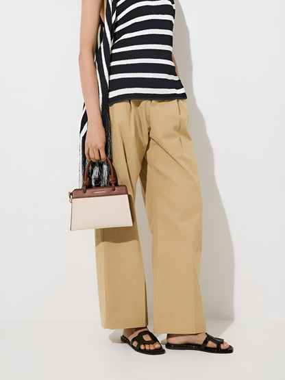 CHARLES & KEITH Taupe Harper Structured Top Handle Bag