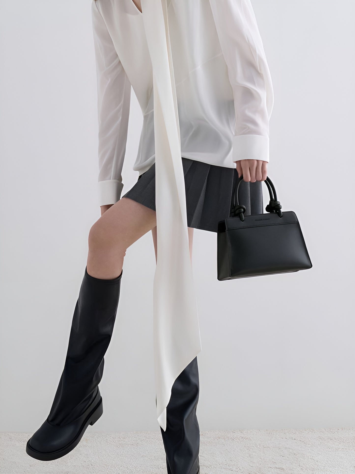 CHARLES & KEITH Taupe Harper Structured Top Handle Bag